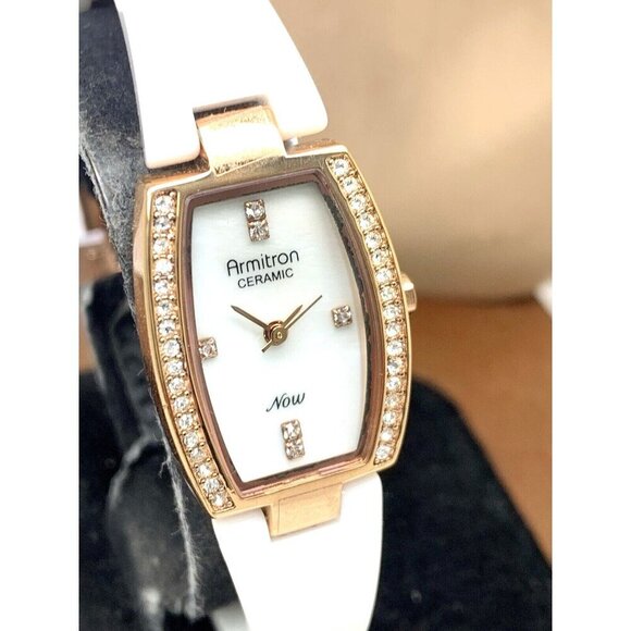 Armitron Women\'s Watch 75/5143 Quartz White Ceramic Rose Gold Stainless Steel